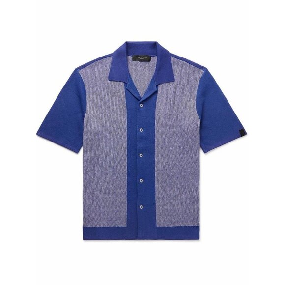 RAG & BONE Men's Avery Herringbone Snap Front Shirt Size L In Blue Multi - Picture 1 of 15